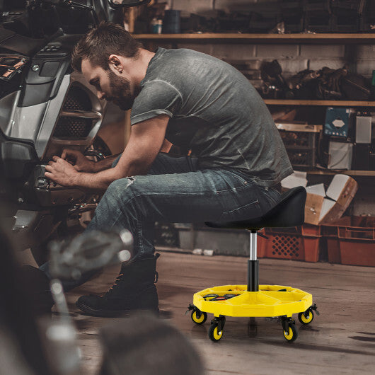 20 Inch-25 Inch Height Adjustable Rolling Garage Stool with Tool Tray Storage-Yellow W2B
