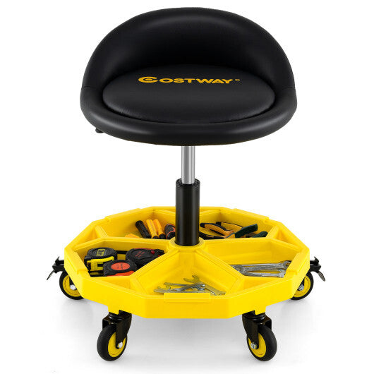 20 Inch-25 Inch Height Adjustable Rolling Garage Stool with Tool Tray Storage-Yellow W2B