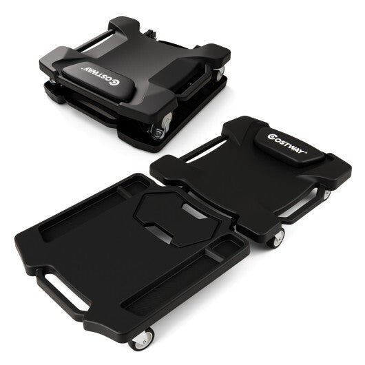 43 Inches Foldable Mechanic Creeper with Padded Headrest and Tool Trays-Black W2B