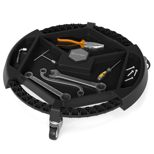 Mobile Automotive Tool Creeper with 3 Swivel Casters and 4 Compartments-Black W2B