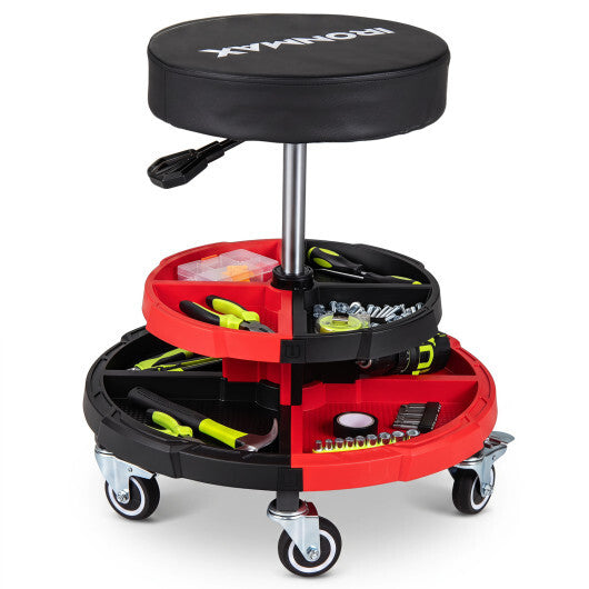 Rolling Mechanic Stool with Cushioned Seat and 5 Wheels 330 LBS-Red W2B