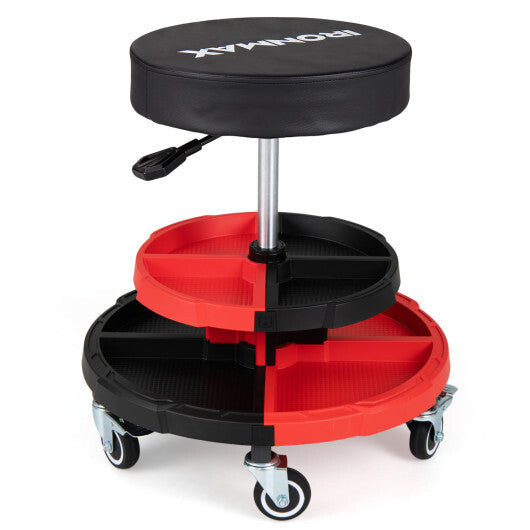 Rolling Mechanic Stool with Cushioned Seat and 5 Wheels 330 LBS-Red W2B