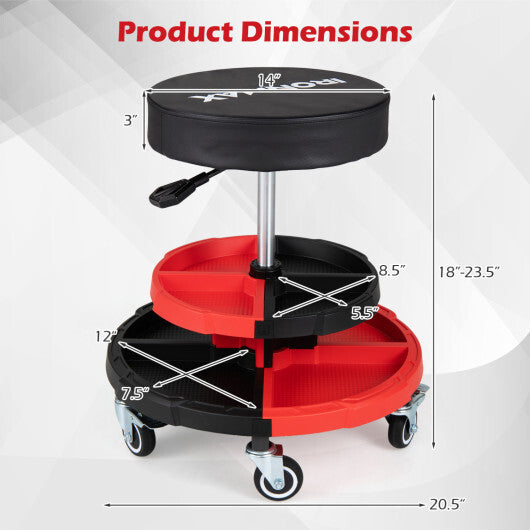 Rolling Mechanic Stool with Cushioned Seat and 5 Wheels 330 LBS-Red W2B