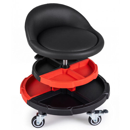 360? Rolling Mechanic Stool with 2 Tool Storage Trays-Red W2B