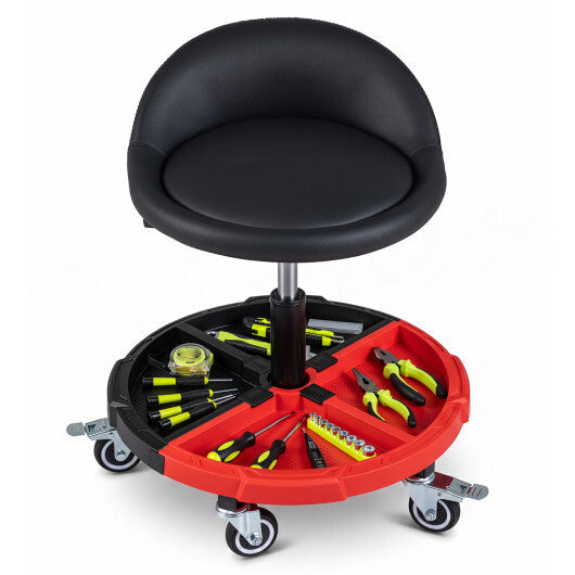 360? Rolling Mechanic Stool with 1 Tool Storage Tray-Red W2B