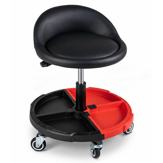 360? Rolling Mechanic Stool with 1 Tool Storage Tray-Red W2B