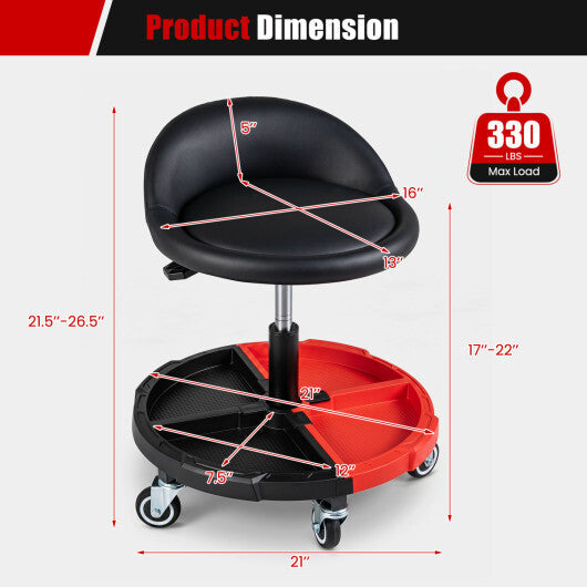 360? Rolling Mechanic Stool with 1 Tool Storage Tray-Red W2B