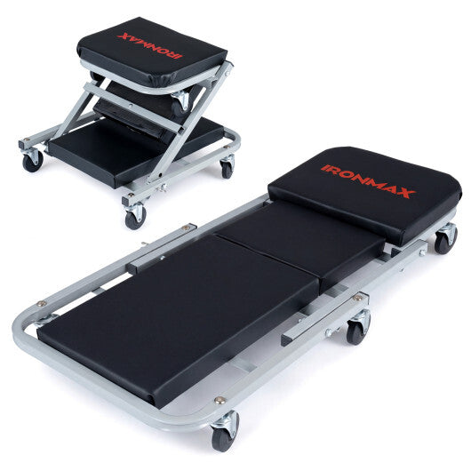36" 2-in-1 Mechanic Creeper and Z-Seat with 6 Swivel Casters-Black W2B