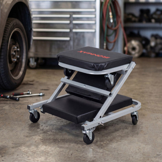 36" 2-in-1 Mechanic Creeper and Z-Seat with 6 Swivel Casters-Black W2B