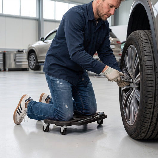 Rolling Knee Creeper with 360 Swivel Casters Lightweight Kneeling Pads-Black W2B