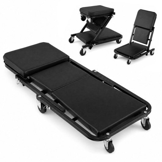 36" 3-in-1 Folding Mechanic Creeper Under Car Roller Creeper-Black W2B