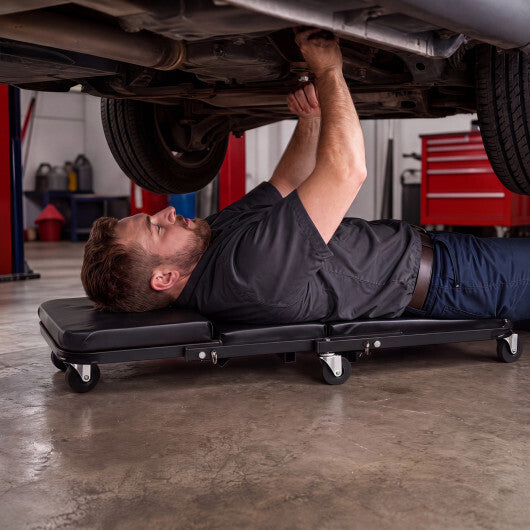 36" 3-in-1 Folding Mechanic Creeper Under Car Roller Creeper-Black W2B
