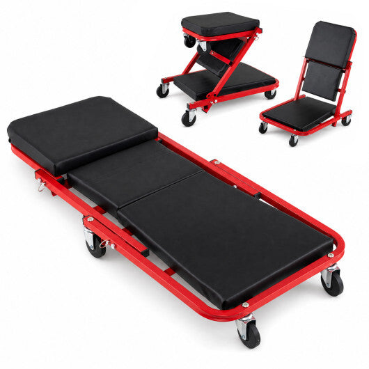 36" 3-in-1 Folding Mechanic Creeper Under Car Roller Creeper-Black W2B