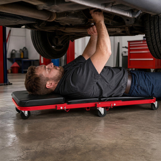 36" 3-in-1 Folding Mechanic Creeper Under Car Roller Creeper-Black W2B