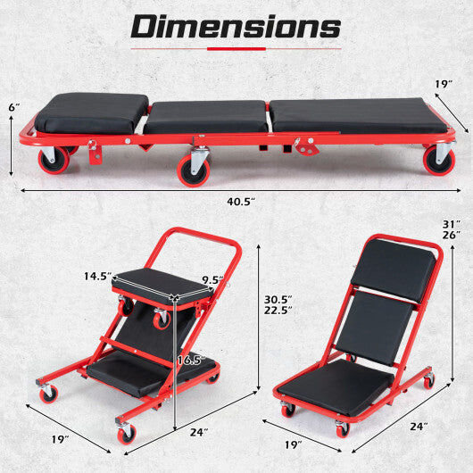 41" Foldable Mechanic Creeper with 450 LBS Capacity-Black W2B