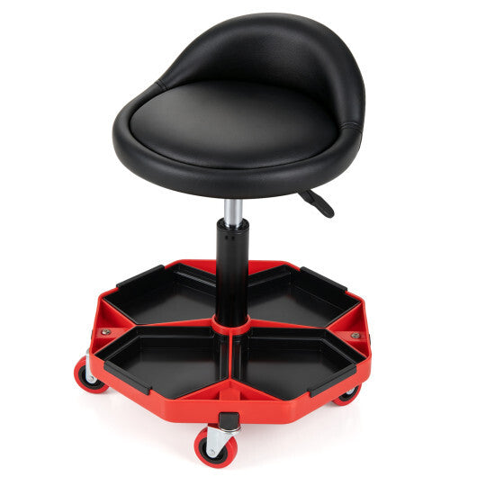 Height Adjustable Garage Seat with and PU Leather Seat Cushion-Blackred W2B