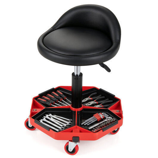 Height Adjustable Garage Seat with and PU Leather Seat Cushion-Blackred W2B