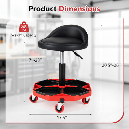 Height Adjustable Garage Seat with and PU Leather Seat Cushion-Blackred W2B
