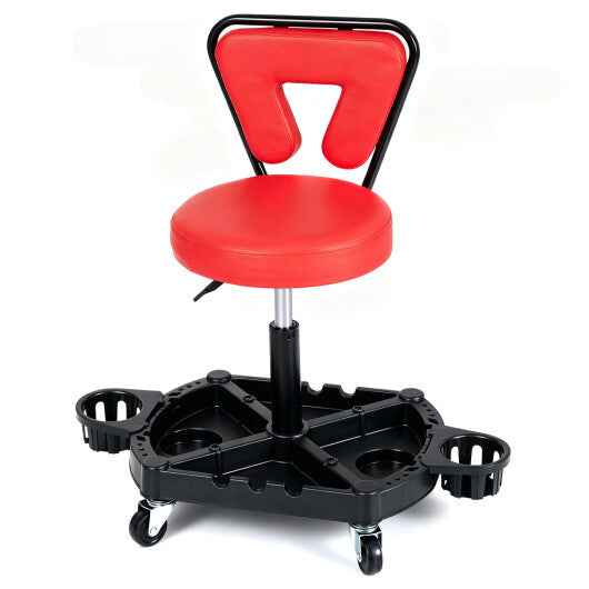 Rolling Garage Mechanic Stool with Tool Tray Storage and Padded Seat 330 LBS-Black & Red W2B