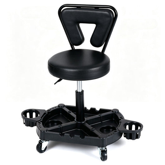 Rolling Garage Mechanic Stool with Tool Tray Storage and Padded Seat 330 LBS-Black & Red W2B