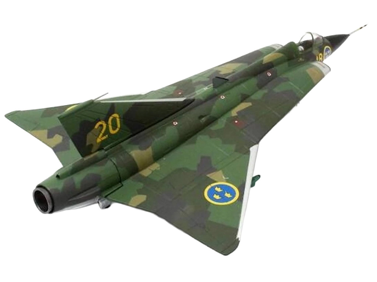 Saab J35J Draken Fighter Aircraft "Splinter Camouflage Scheme F 18 Sodertorn Wing" (1972) Swedish Air Force 1/72 Diecast Model Airplane by Aviation 72 Aviation 72