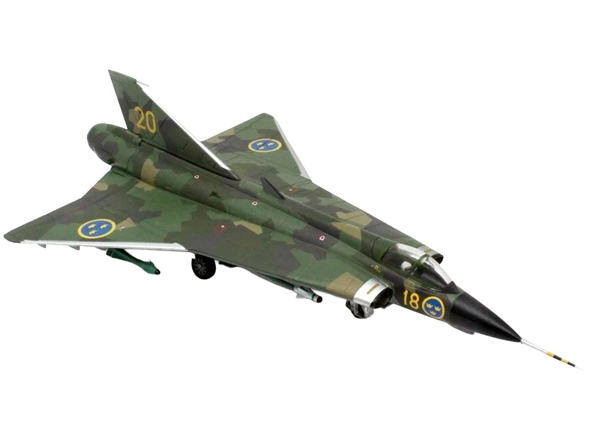 Saab J35J Draken Fighter Aircraft "Splinter Camouflage Scheme F 18 Sodertorn Wing" (1972) Swedish Air Force 1/72 Diecast Model Airplane by Aviation 72 Aviation 72