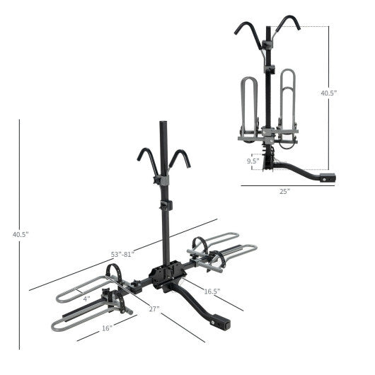2-Bike Hitch Mount Bike Rack for 1-1/4 Inch or 2 Inch Receiver-Black W2B