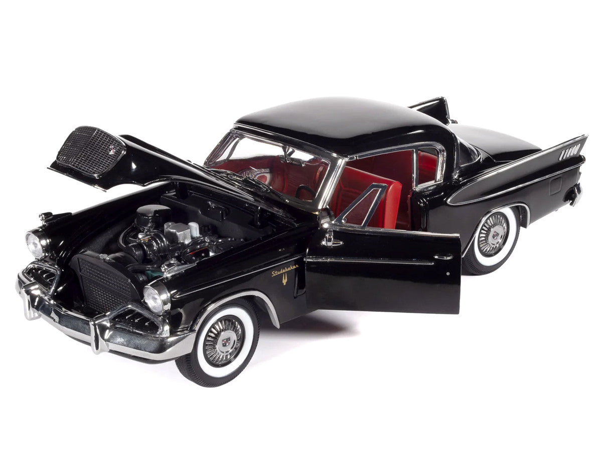 1957 Studebaker Golden Hawk Midnight Black with Red Interior 1/18 Diecast Model by Auto World Autoworld