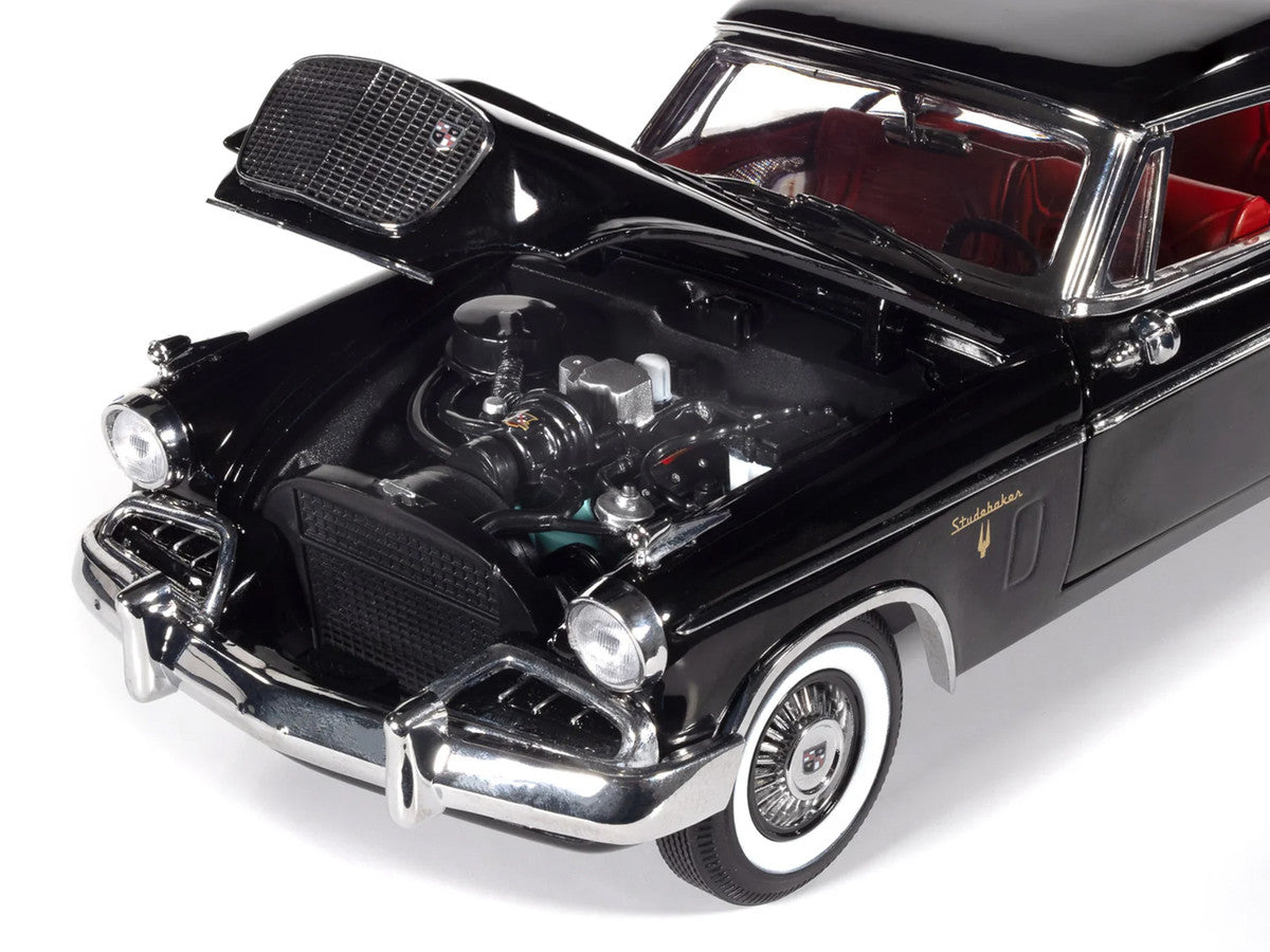 1957 Studebaker Golden Hawk Midnight Black with Red Interior 1/18 Diecast Model by Auto World Autoworld