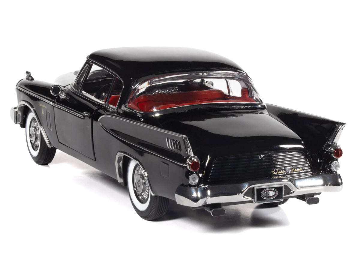 1957 Studebaker Golden Hawk Midnight Black with Red Interior 1/18 Diecast Model by Auto World Autoworld