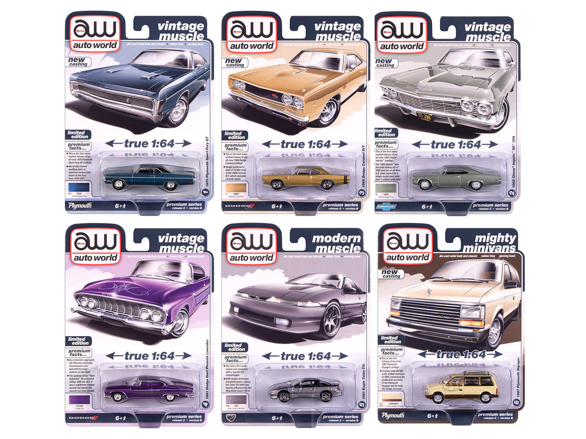 Auto World Premium 2025 Release 2 Set B of 6 pieces 1/64 Diecast Model Cars by Auto World Autoworld
