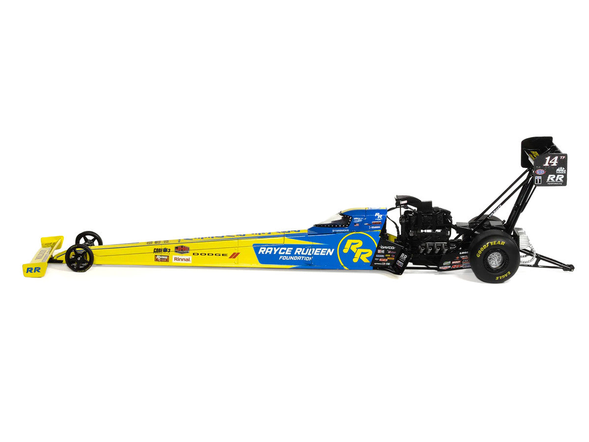 NHRA TFD (Top Fuel Dragster) #14TF Tony Stewart "Rayce Rudeen Foundation" Blue and Yellow (2025) 1/24 Diecast Model by Auto World Autoworld