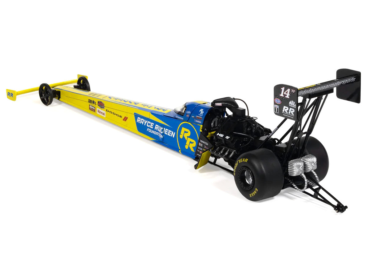 NHRA TFD (Top Fuel Dragster) #14TF Tony Stewart "Rayce Rudeen Foundation" Blue and Yellow (2025) 1/24 Diecast Model by Auto World Autoworld