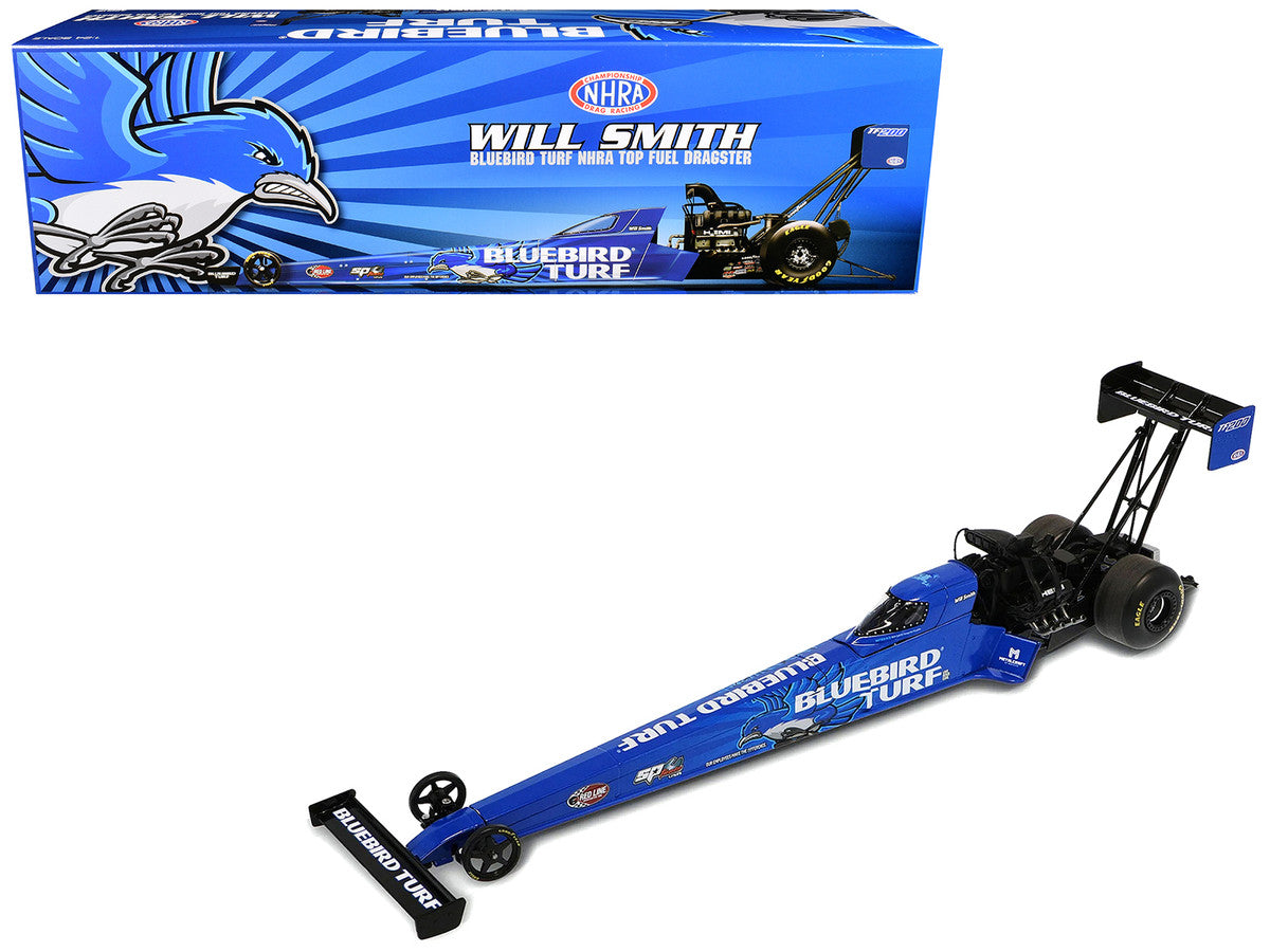 NHRA TFD (Top Fuel Dragster) #TF200 Will Smith "Bluebird Turf" Blue with Graphics (2026) 1/24 Diecast Model Car by Auto World Autoworld
