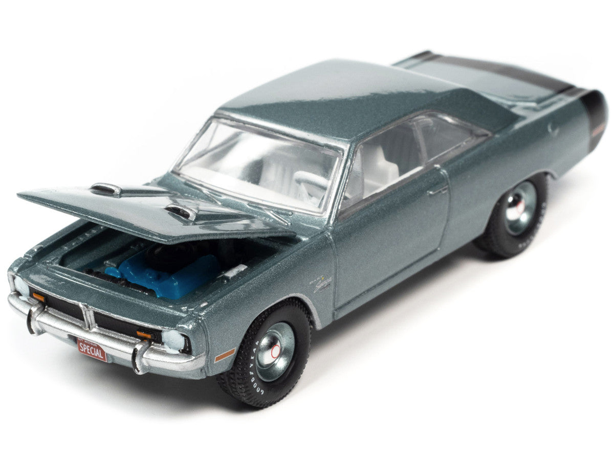 1971 Dodge Dart Swinger 340 Special Light Gunmetal Gray Metallic with Black Tail Stripe "Vintage Muscle" Limited Edition 1/64 Diecast Model Car by Auto World Autoworld