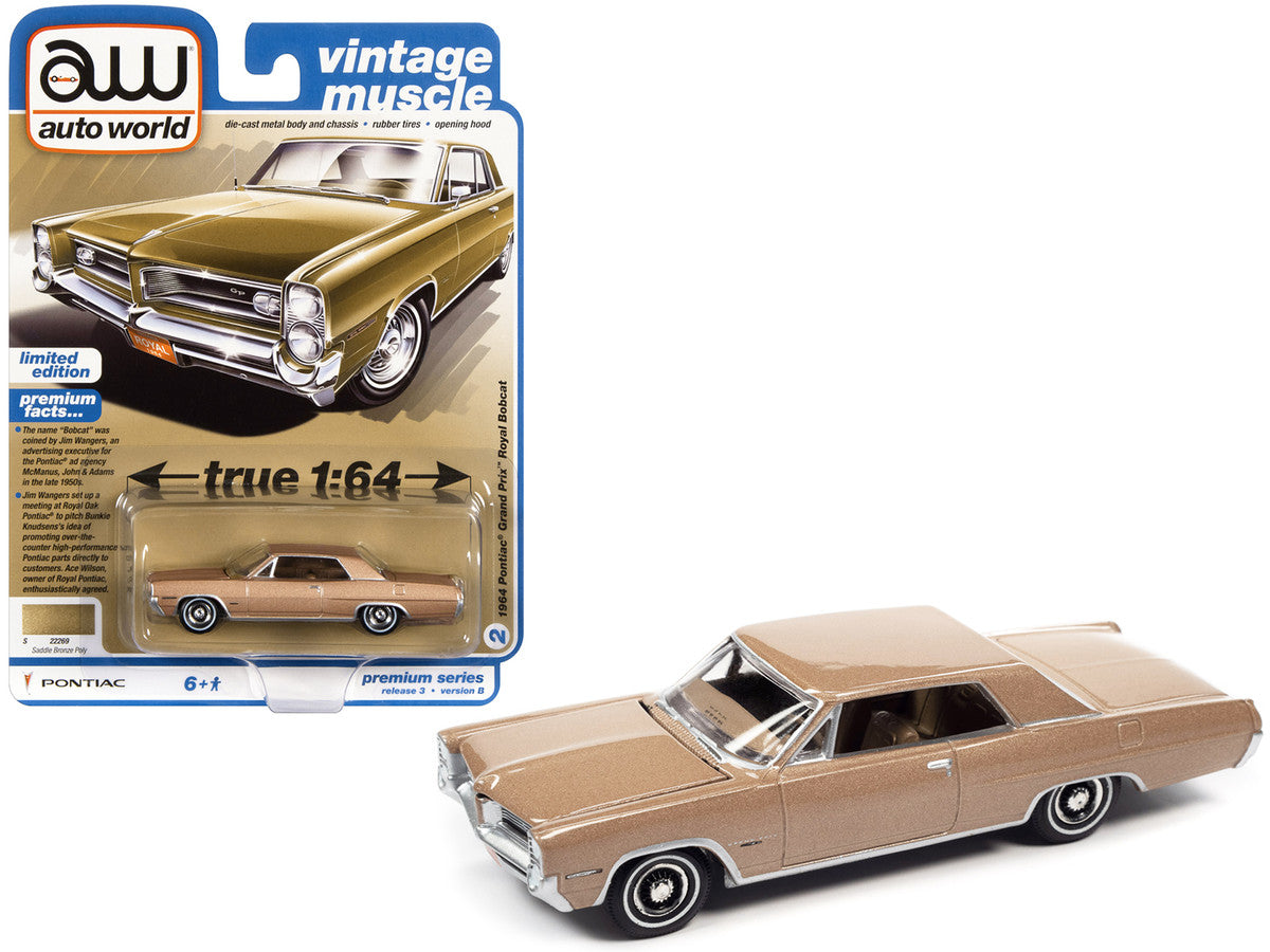 1964 Pontiac Grand Prix Royal Bobcat Saddle Bronze Metallic "Vintage Muscle" Limited Edition 1/64 Diecast Model Car by Auto World Autoworld