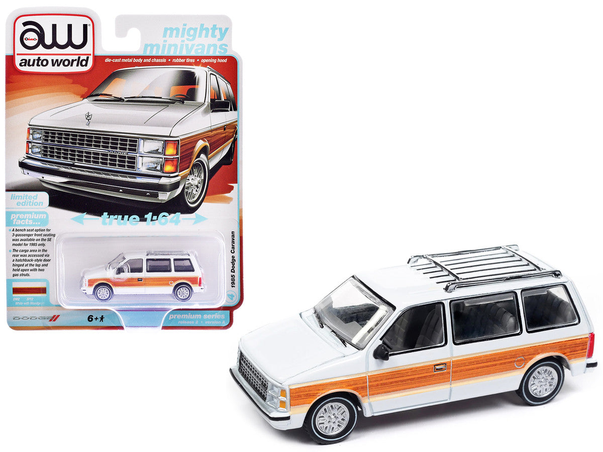 1985 Dodge Caravan Van White with Woodgrain Side Panels "Mighty Minivans" Series 1/64 Diecast Model Car by Auto World-2