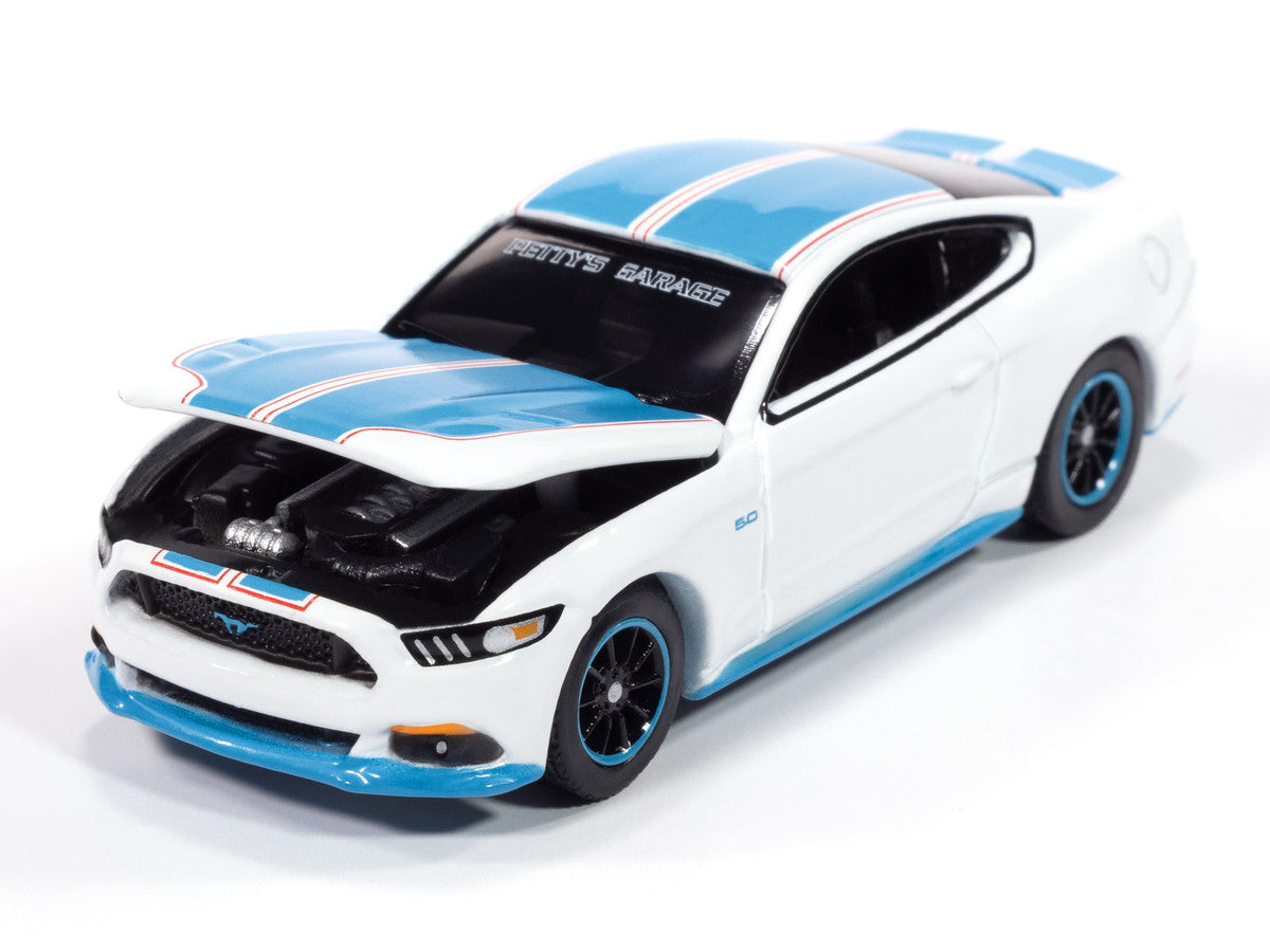 2016 Ford Mustang GT King Premier Edition "Petty's Garage" Oxford White with Petty Blue Stripes "Modern Muscle" Series 1/64 Diecast Model Car by Auto World Autoworld