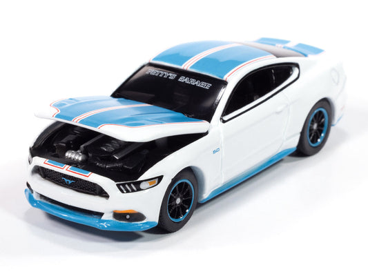 2016 Ford Mustang GT King Premier Edition "Petty's Garage" Oxford White with Petty Blue Stripes "Modern Muscle" Series 1/64 Diecast Model Car by Auto World Autoworld