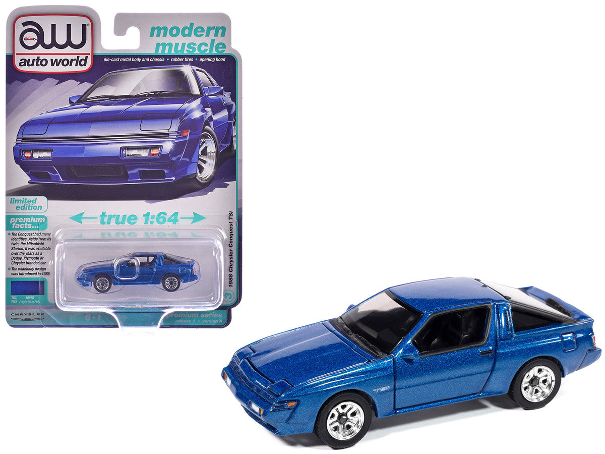 1988 Chrysler Conquest TSi Bright Blue Metallic "Modern Muscle" Series 1/64 Diecast Model Car by Auto World Autoworld