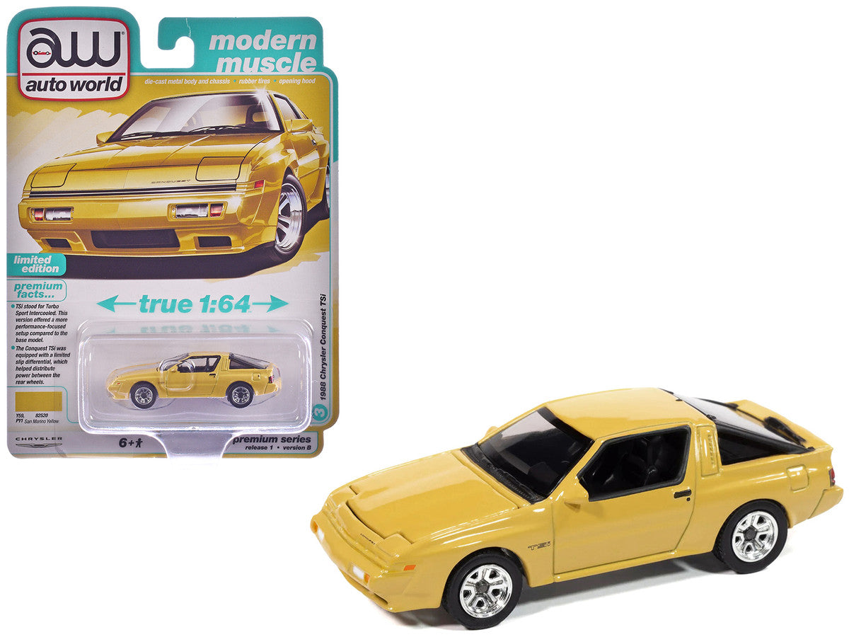 1988 Chrysler Conquest TSi San Marino Yellow "Modern Muscle" Series 1/64 Diecast Model Car by Auto World Autoworld