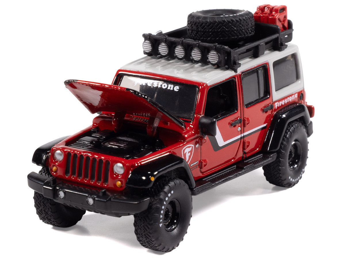 2018 Jeep Wrangler JK Unlimited Sport "Firestone Field Agent" Red with Graphics and Gray Top with Roof Rack "Big Country Collectibles" 2025 Series 1/64 Diecast Model Car by Auto World Autoworld