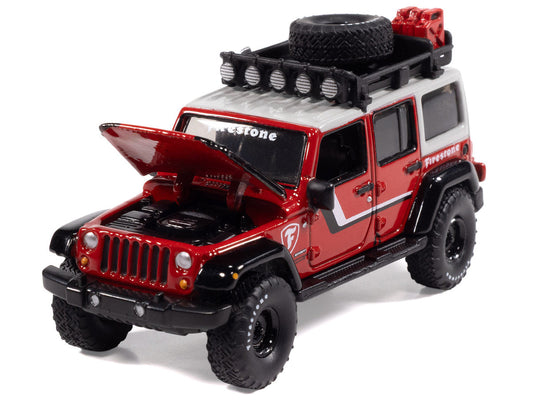 2018 Jeep Wrangler JK Unlimited Sport "Firestone Field Agent" Red with Graphics and Gray Top with Roof Rack "Big Country Collectibles" 2025 Series 1/64 Diecast Model Car by Auto World Autoworld