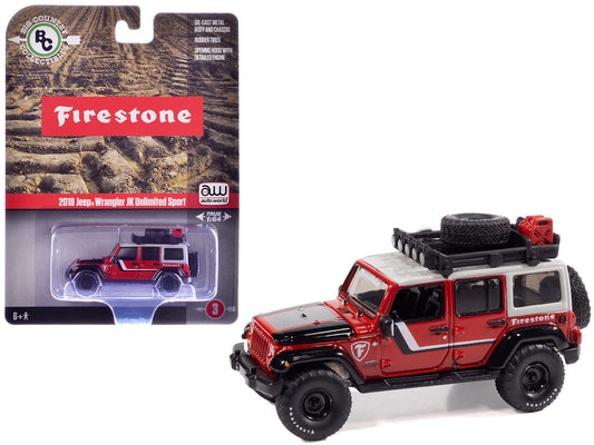 2018 Jeep Wrangler JK Unlimited Sport "Firestone Field Agent" Red with Graphics and Gray Top with Roof Rack "Big Country Collectibles" 2025 Series 1/64 Diecast Model Car by Auto World Autoworld