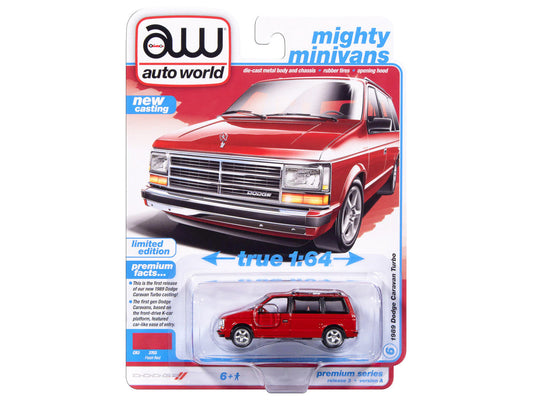 1989 Dodge Caravan Turbo Van Flash Red "Mighty Minivans" Series 1/64 Diecast Model Car by Auto World Autoworld