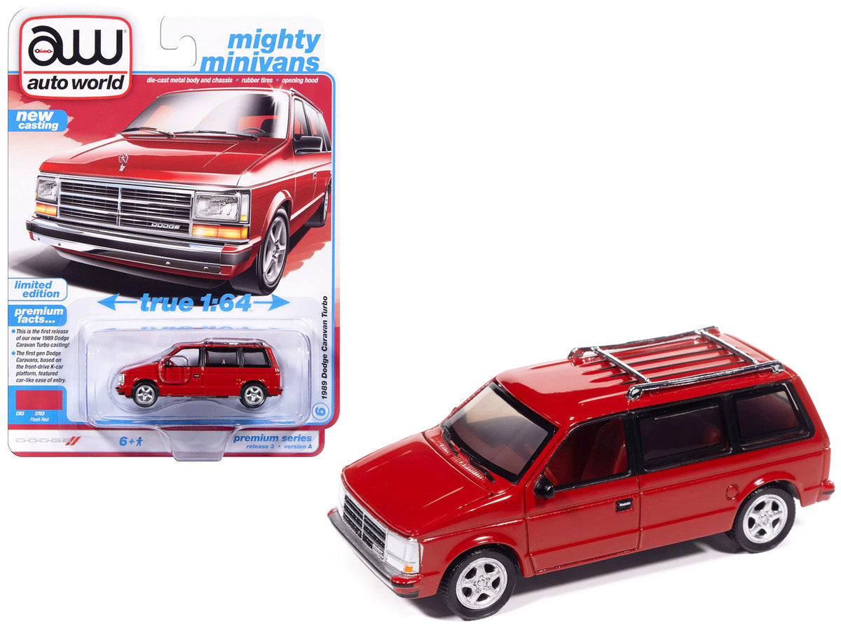 1989 Dodge Caravan Turbo Van Flash Red "Mighty Minivans" Series 1/64 Diecast Model Car by Auto World Autoworld