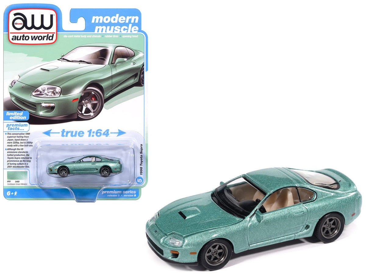 1998 Toyota Supra Caribbean Green Metallic "Modern Muscle" Series 1/64 Diecast Model Car by Auto World Autoworld