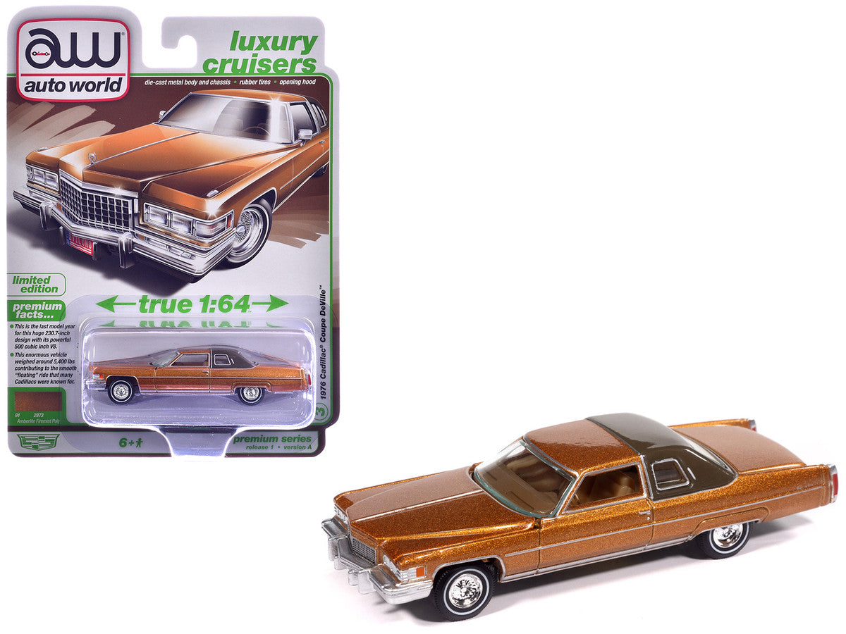 1976 Cadillac Coupe DeVille Amberlite Firemist Metallic "Luxury Cruisers" Series 1/64 Diecast Model Car by Auto World-0