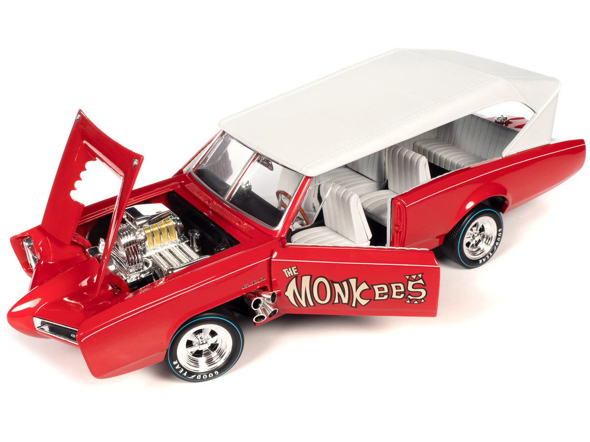 Monkeemobile Red with White Top and Interior "The Monkees" with Four Monkees Figure Cutouts "Silver Screen Machines" Series 1/18 Diecast Model Car by Auto World Autoworld