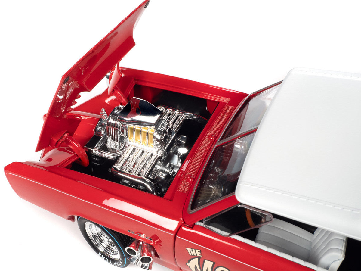 Monkeemobile Red with White Top and Interior "The Monkees" with Four Monkees Figure Cutouts "Silver Screen Machines" Series 1/18 Diecast Model Car by Auto World Autoworld